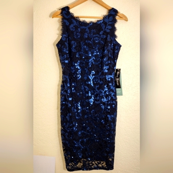 Blu Sage Blue Sequined Sleeveless Midi Dress NWT - Picture 2 of 7